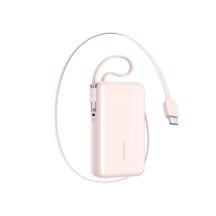 Joyroom JR-PR2L 10000mAh 35W Powerbank mit integriertem, einziehbarem USB-C-Kabel und USB-C-Trageband – Pink