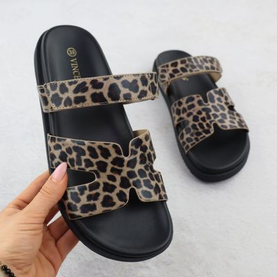 Damen-Flip-Flops mit beigefarbenem Leopardenmuster, Vinceza 17401