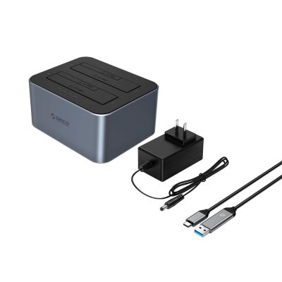 2. Orico 6626C3-C-V1 Dockingstation für 2 Laufwerke mit Offline-Klonfunktion, 2,5"/3,5" SATA HDD/SSD, Grau
