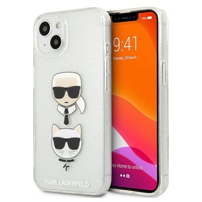 Karl Lagerfeld Glitter Karl's & Choupette Head Case für iPhone 13 mini - Silber
