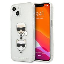 Karl Lagerfeld Glitter Karl's & Choupette Head Case für iPhone 13 mini - Silber