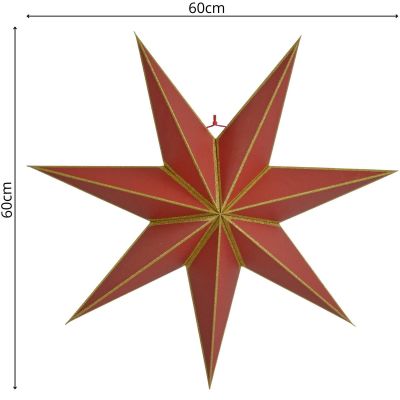 10. Dekorativer Hängestern aus Papier, FSC-zertifiziert, 18 x 60 cm, rot, 7 Arme, Glimmer