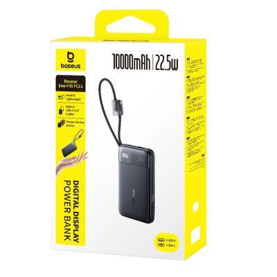 3. Baseus EnerFill FC11 10000mAh 22,5W Powerbank mit Digitalanzeige und zwei integrierten Kabeln – Schwarz