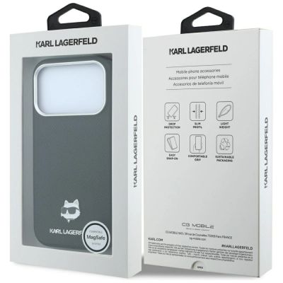 8. Karl Lagerfeld MagSafe-Schutzhülle aus Metall mit Choupette-Kopf-Motiv für iPhone 17 Pro Max / 18 Pro Max – Schwarz
