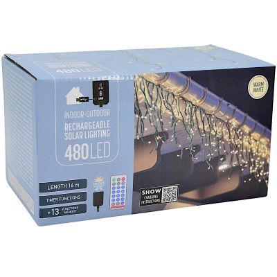 6. SOLAR-LICHTERKETTE 480 LED 13 FUNKTIONEN USB WARMWEISS