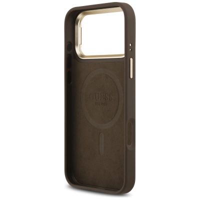 7. Guess 4G PU Dreieck-Logo & Standkamera Magsafe Hülle für iPhone 17 Pro Max - Braun