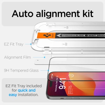 7. Spigen Glas.tR EZ Fit FC gehärtetes Glas für iPhone 15 Plus – Schwarz