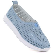 Damen-Lederschuhe mit Lochmuster, blau, Vinceza 93220