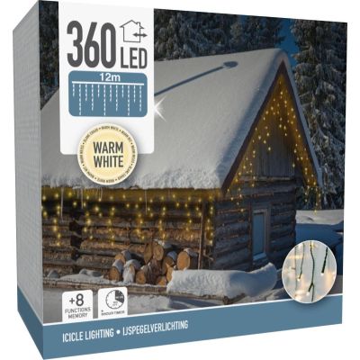 4. WEIHNACHTSLICHTER LICHTERKETTEN-VORHANG FÜR AUSSEN 360 LED STEUERUNG TIMER WARMWEISS GRÜNES KABEL