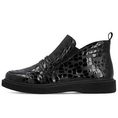 3. Damen-Ankle-Boots aus Lackleder, Krokodilmuster, schwarz, Rieker 71150-00