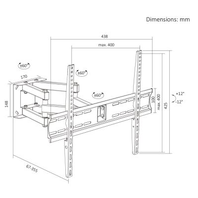 8. MACLEAN TV-WANDHALTERUNG 32-70'' max. VESA 400x400, 32-70", bis zu 40 kg, schwarz, Neigungsverstellung +12°~-12°