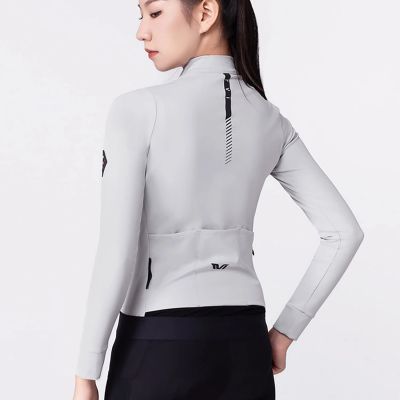 4. Rockbros YDWT006 TVI Damen-Radtrikot, isoliert, Herbst/Winter, Größe M – weiß und grau