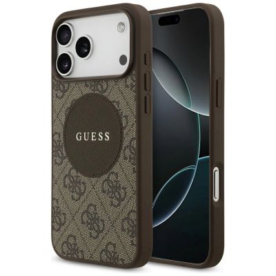 Guess 4G Circle Classic Logo MagSafe Hülle für iPhone 17 Pro Max - Braun