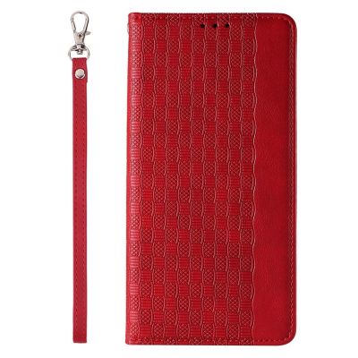 5. Magnet Strap Case iPhone 14 Plus Hülle mit Flip Wallet Mini Lanyard Ständer Rot