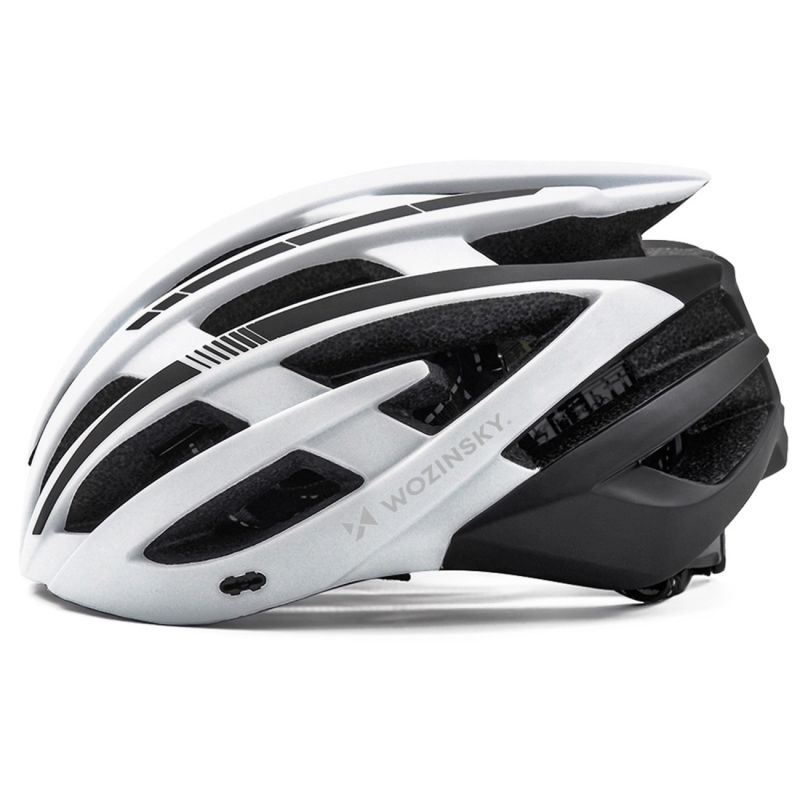 4. Wozinsky MTB-Fahrradhelm mit abnehmbarem Visier und USB-Rücklicht, Größe M – Schwarz und Weiß