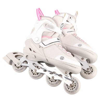 4. NH18188A 2-in-1 GRAU-ROSA GRÖSSE L (39–43) HOCKEY-INLINE-SKATES MIT AUSTAUSCHBAREM HOCKEY-SCHLITTSCHUH