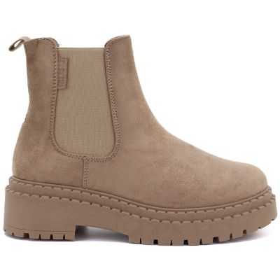 6. Damen-Wildleder-Ankle-Boots mit beigefarbenem Plateau, Big Star UU274858
