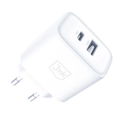 9. 3mk DualCharge 20W PD3.0 QC 3.0 PPS USB 1A1C Wandladegerät – Weiß