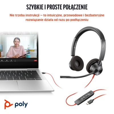 82. Poly Blackwire 3320 Stereo-Headset mit MS Teams-Zertifizierung, USB-C + USB-C/A-Adapter, 8 x 220 AA