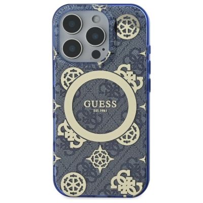 3. Guess GUHMP16XH4PYEEB iPhone 16 Pro Max 6,9" blau/blaues Hardcase IML Pfingstrose auf 4G-Hintergrund MagSafe
