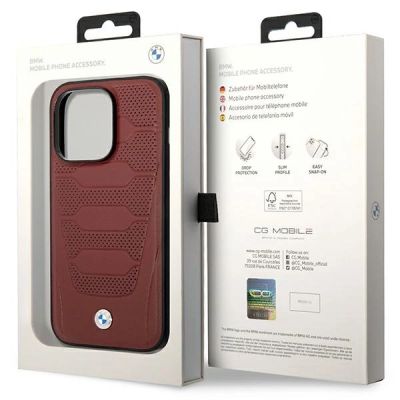 8. Hülle BMW BMHMP14X22RPSR iPhone 14 Pro Max 6.7" Burgund/Burgund Ledersitze Muster MagSafe