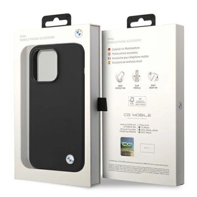 8. BMW Silikon-Metall-Logo-Hülle für iPhone 14 Pro – Schwarz