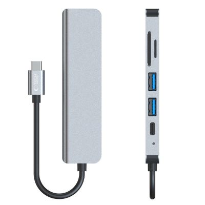7. HUB Tech-Protect V4 6in1 USB-C – USB-A 3.0 / USB-A 2.0 / USB-C / HDMI / Micro SD / TF / SD-Kartenleser – Grau