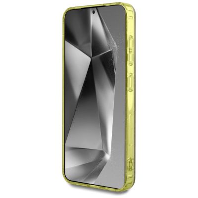5. Guess 4G Glitzer-Dreieckknöpfe MagSafe Hülle für Samsung Galaxy S25 Braun