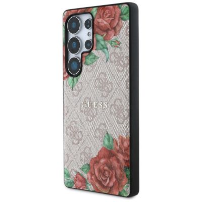 2. Guess Leather 4G Flowers Print Metal Classic Logo MagSafe Hülle für Samsung Galaxy S25 Ultra - Rosa