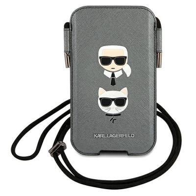 Karl Lagerfeld Saffiano Ikonik Karl&Choupette Head 6.1'' Handtasche - Grau
