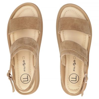 5. Damen-Keilsandalen aus Leder, Kamel, Filippo DS7746