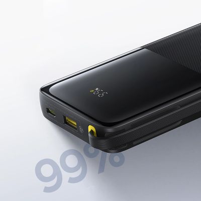 16. Baseus Bipow 2 10000mAh 20W Powerbank mit Digitalanzeige und integriertem USB-C-Kabel – Schwarz