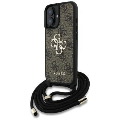 Guess 4G Big Logo Cord Stap Crossbody Case für iPhone 16 Plus Braun