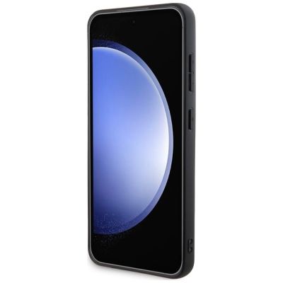 6. DKNY Lederhülle mit kariertem Monomuster und bedruckten Streifen für Samsung Galaxy S24+ – Schwarz