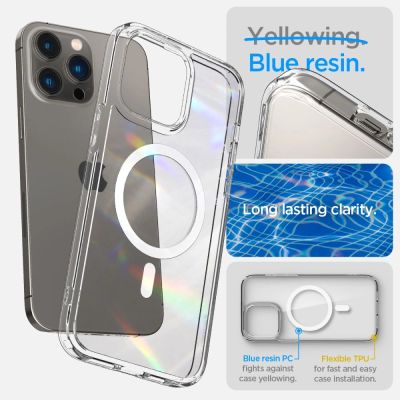 9. Spigen Ultra Hybrid Mag Case mit MagSafe für iPhone 14 Pro – Transparent und Weiß