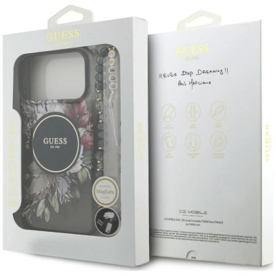 8. Guess IML Flowers Pearl Strap MagSafe Hülle für iPhone 18 Pro Max / 17 Pro Max – schwarz
