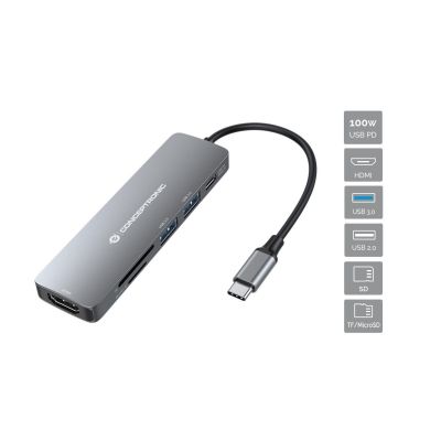 2. Conceptronic DONN11G Dockingstation, kabelgebunden, USB 3.2 Gen 1 (3.1 Gen 1), Typ-C, Grau