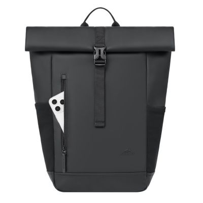 12. Rivacase Eden Rucksack, Roll-Up-Rucksack, Schwarz, Polyester, Gewachstes Leder (zum Hochziehen)