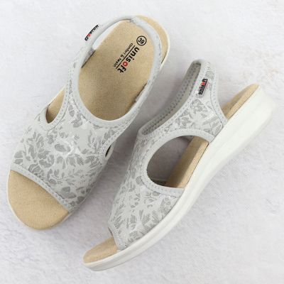 3. Elastische Damen-Sandalen mit hohem Absatz und Blumenmuster, grau, Unisoft 7196