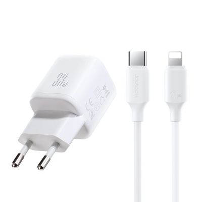 Joyroom JR-TG7 33W USB-A + USB-C Wandladegerät mit 30W USB-C - Lightning 1m Kabel - weiß