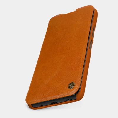 16. Nillkin Qin Case Schutzhülle für Xiaomi Redmi Note 11T 5G / Note 11S 5G / Note 11 5G (China) / Poco M4 Pro 5G, Kamera-Abdeckung, Holster-Abdeckung, Klapphülle, Braun