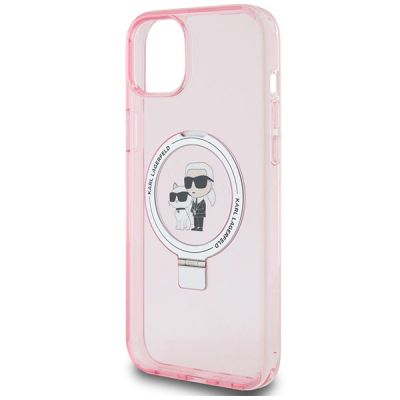 6. Karl Lagerfeld Ring Stand Karl&Choupette MagSafe Hülle für iPhone 15 Plus – Rosa