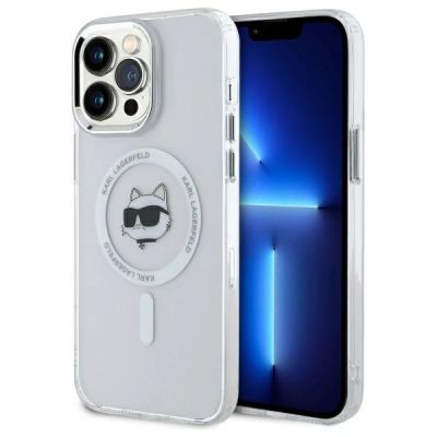 Karl Lagerfeld IML Metal Choupette Head MagSafe iPhone 13 Pro Hülle - Weiß