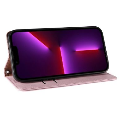 10. Magnetband-Hülle für iPhone 14 Pro Flip Wallet Mini Lanyard Stand Pink