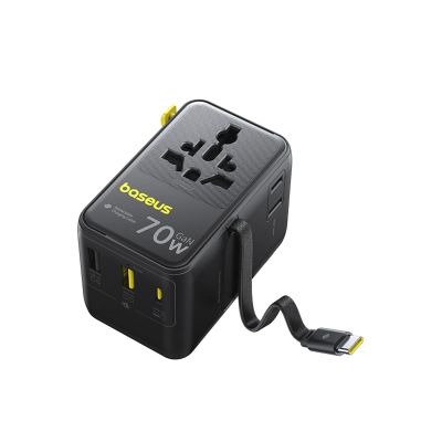 2. Baseus EnerCore CG11 70W 6-in-1 Reiseadapter mit einziehbarem USB-C-Kabel – Schwarz