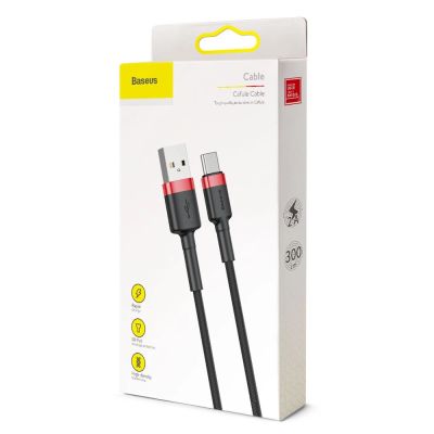 20. Baseus Cafule Cable strapazierfähiges Nylonkabel USB / USB-C QC3.0 2A 3M schwarz-rot (CATKLF-U91)