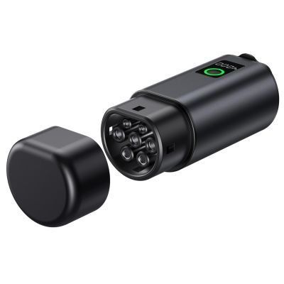 V2L Typ 2 Adapter – Schuko 3500 W mit Leistungsanzeige und Gehäuse – schwarz