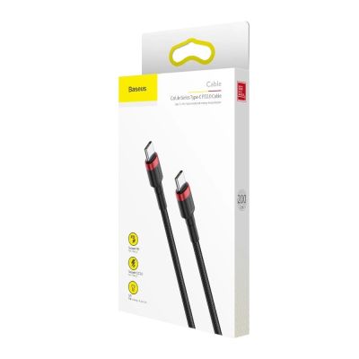 13. Baseus CATKLF-H91 USB-C – USB-C PD QC-Kabel 60 W 3 A 480 Mbit/s 2 m – Schwarz und Rot