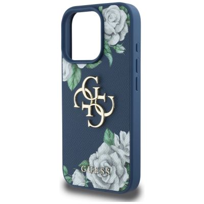 6. Guess Grained Roses Big 4G Logo Hülle für iPhone 16 Pro Max - Blau