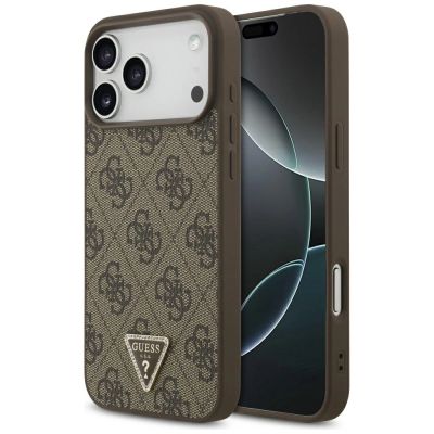 Guess Leather 4G Triangle Strass MagSafe Case für iPhone 17 Pro Max - Braun